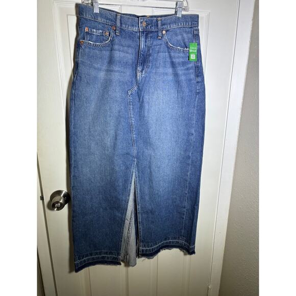 Gap Long denim skirt raw hem front split size 10 NWT - Picture 7 of 10